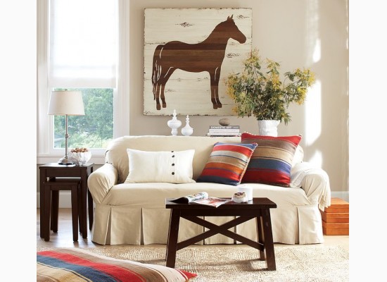 Obývací pokoj s obrazem koně