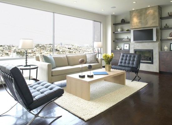 Obývací pokoj s koženými křesly
