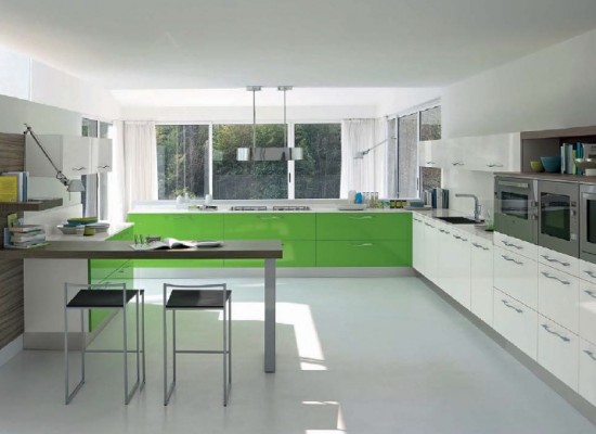 Moderní kuchyně s výhledem do zahrady 