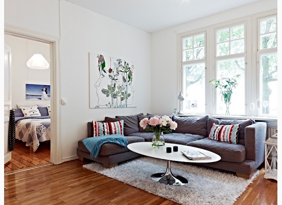 Jednoduchý obývací pokoj inspirovaný Skandinávií 
