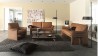 Obývací pokoj s hnědými koženými sedačkami